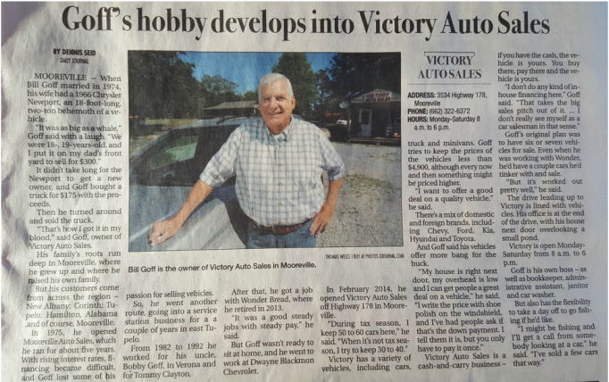 Victory Auto Sales: About Bill Goff from Mooreville, Mississippi ...